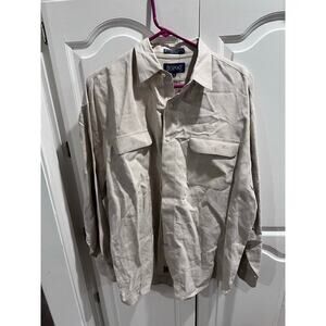 Bespoke Linen Shirt Men’s Large Beige Long Sleeve Button Up Casual Dressy